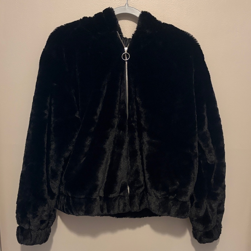 Wild Fable Black Faux Fur Bomber Jacket
